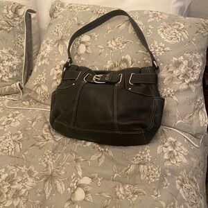 Black Leather Tignanello Shoulder Strap Purse.